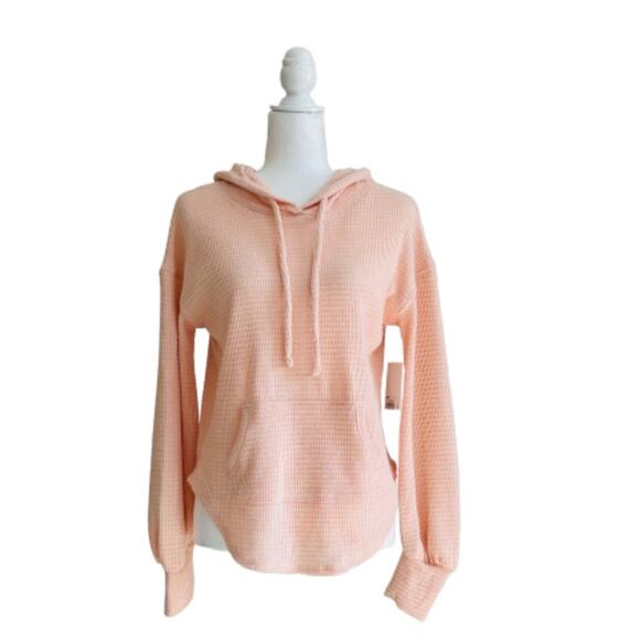 SO Hoodie Sweater Peach Balloon Sleeve Kangaroo Pocket Pullover Lightweight - Picture 1 of 11